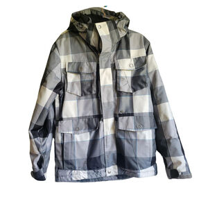 Ripzone Plaid Neutral Jacket Medium Winter Snowboard Outdoor Black White Gray